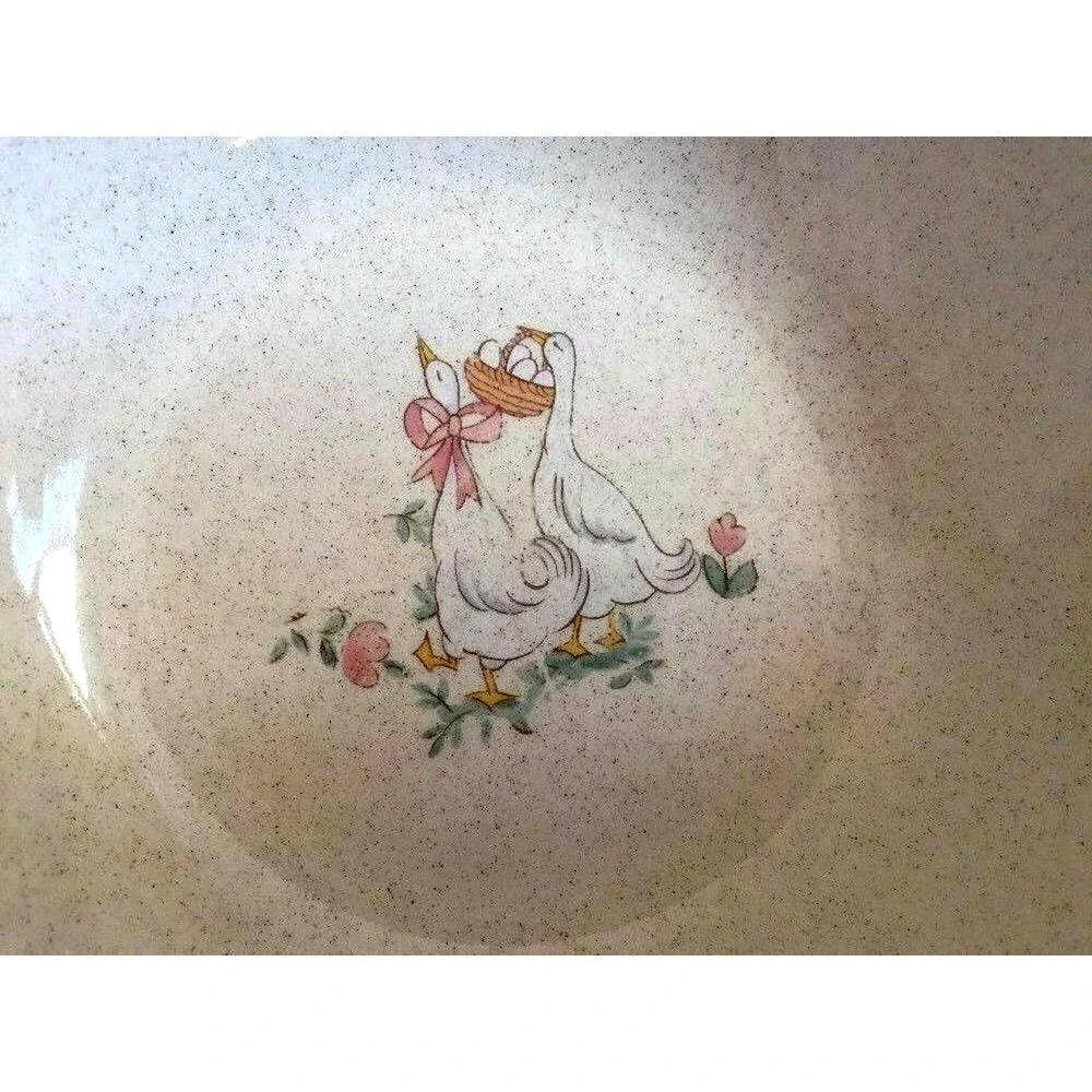 Set 2 International Stoneware Japan Cereal Soup Bowl Geese Lamb Bird Blue Rim - Picture 2 of 11